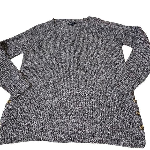 Pink Clover women's sweater boxy gray/black comfortable SZ L button edges - Picture 10 of 11